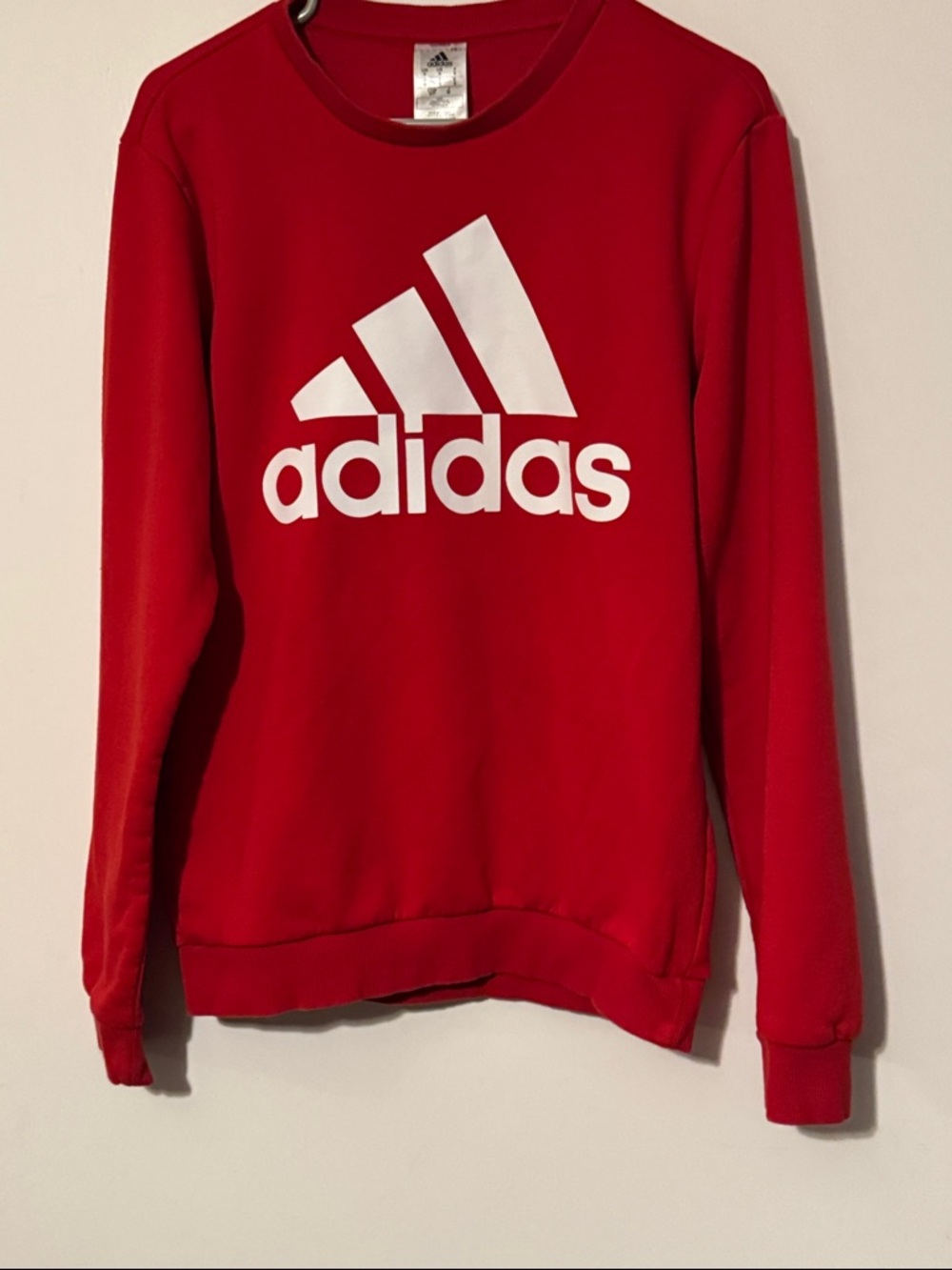 adidas Red Sweatshirt with White Logo Adult Small No Hood